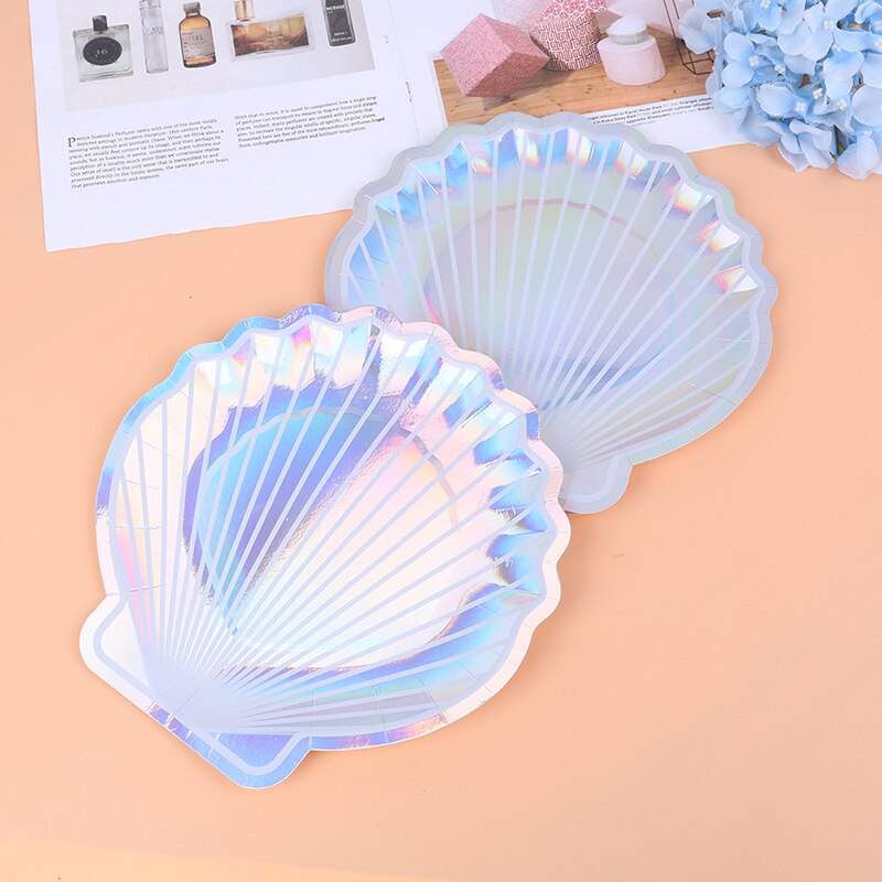 8 stuks glitterende schelp papieren borden feestservies 10 " zeemeermin sprookjesfestival voor babyshower bruiloft feestbenodigdheden