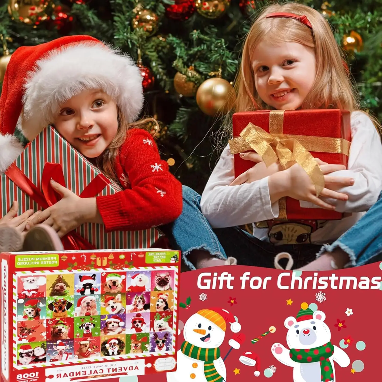 Advent Christmas Puzzles Cute Puppy Dogs for Kids Boys Girls 24 Days Countdown Calendar Jigsaw 1008 Pieces Xmas