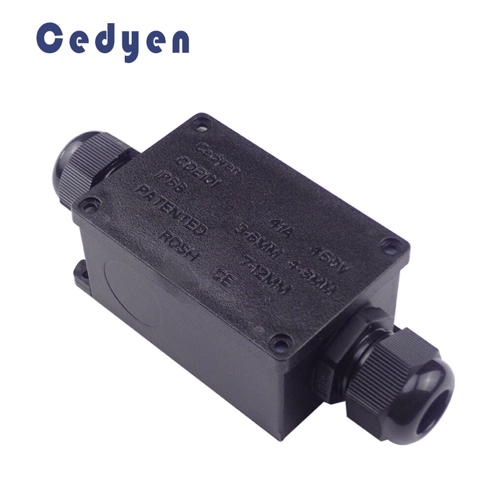 Outdoor Waterproof Junction Box Electrical Case Cable Wire Connector Two Ways IP68 Black Sealed Plastic Underwater with Terminal