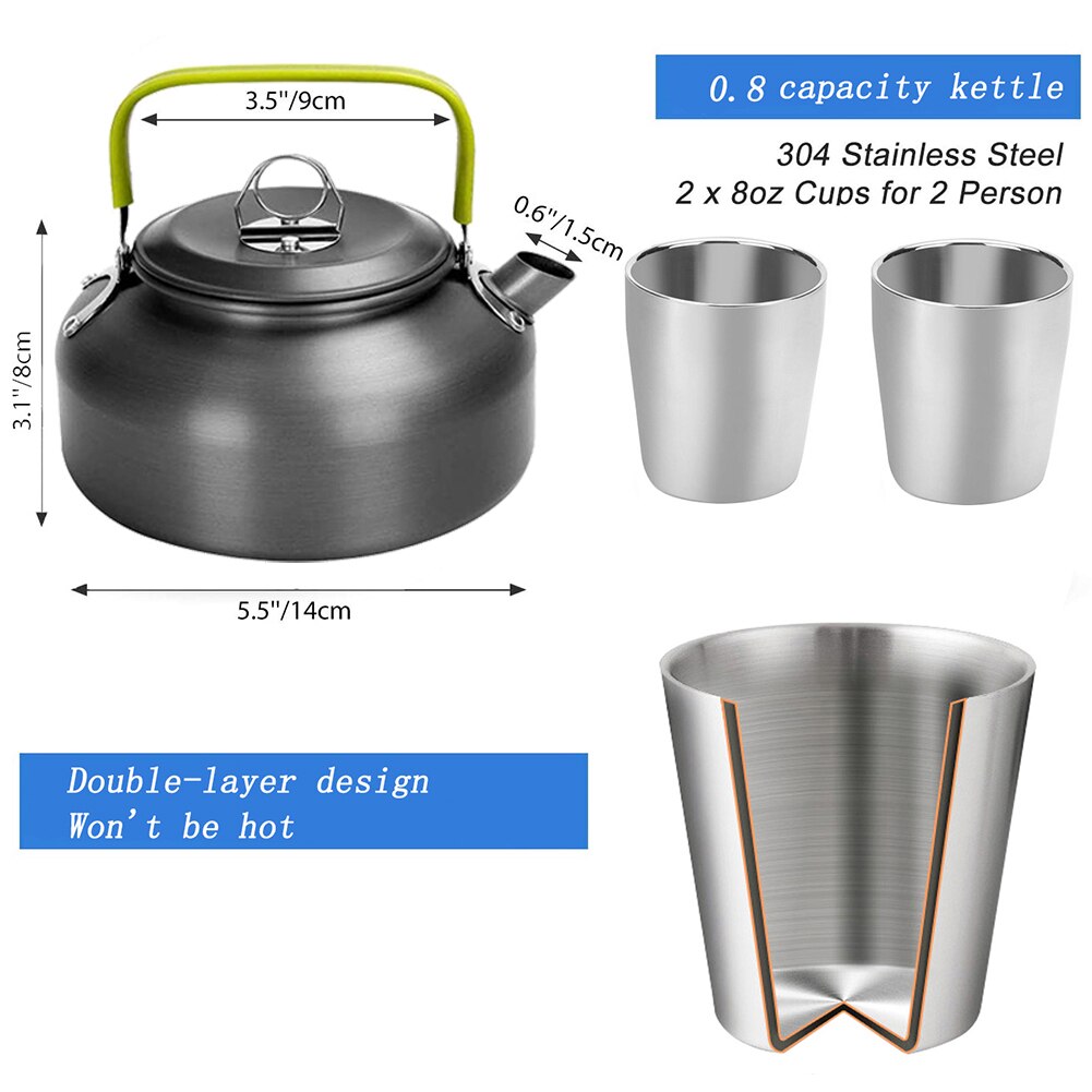 1 Set Outdoor Pots Pans Camping Barbecue Cookware Picnic Portable Lightweight Gear for Traveling Trekking Green set 20PCS