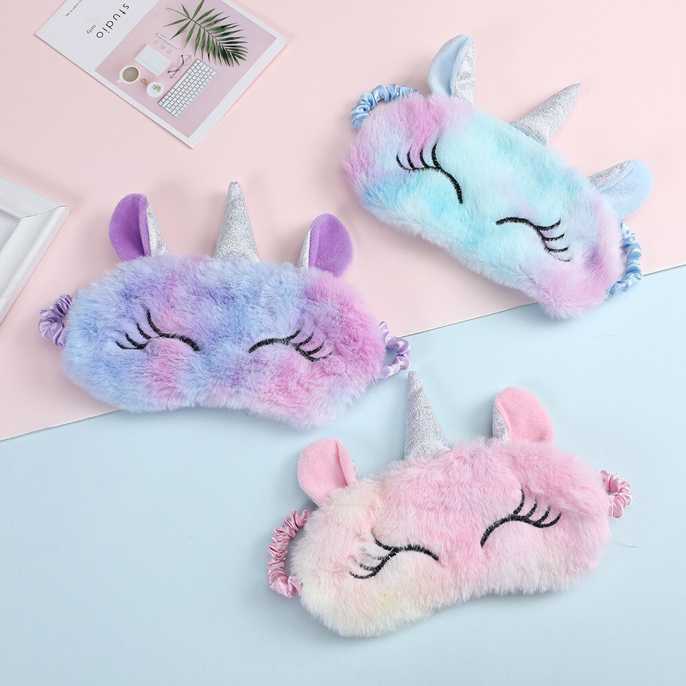 3D dessin animé licorne oeil masque soie variété masque de couchage en peluche oeil ombre couverture vue Relax masque pour voyage maison fête
