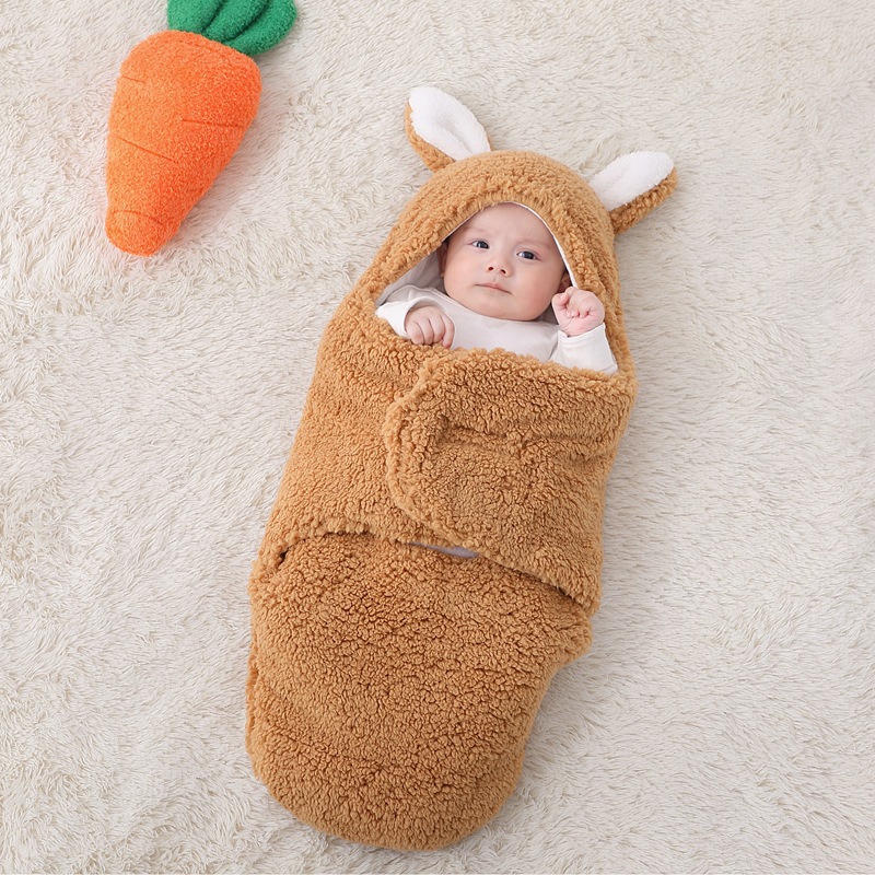 Baby Decke Babie Wrap Swaddle Schal Kaninchen Ohren Decke Anzug Warme Neugeborene Kleidung Baumwolle Schlafsack Bio Swadding Schal: Brown-Wrap / 3-6M