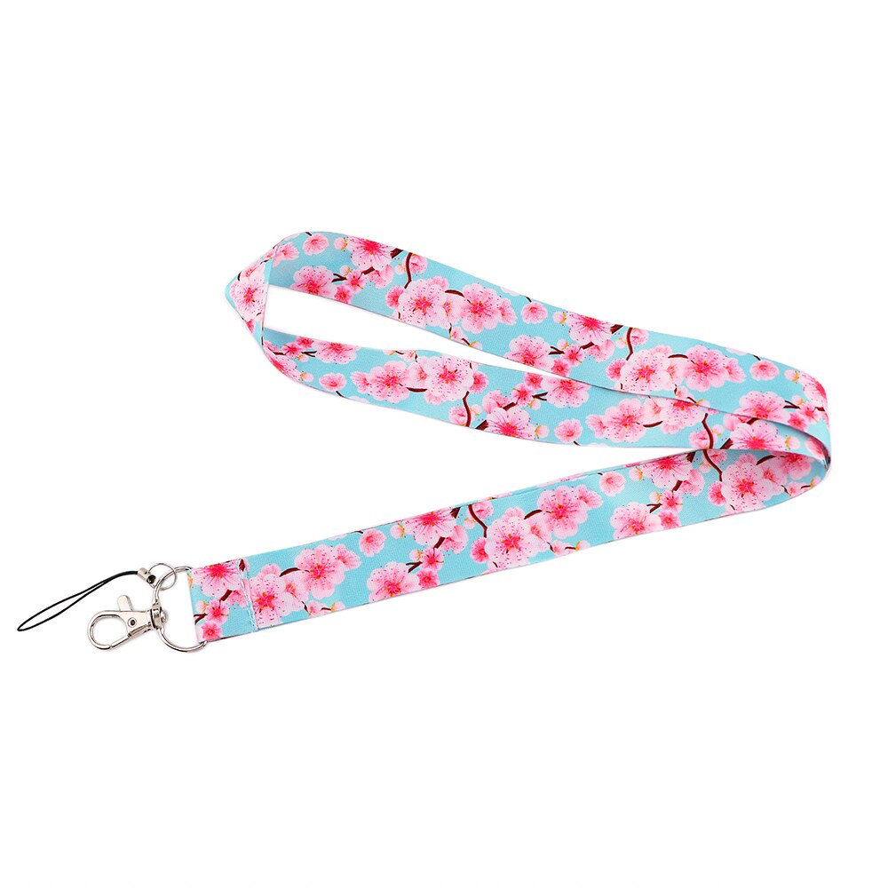 JF988 Beautiful Pink Cherry Blossom Keychain Straps Rope Cell Phone Neck Strap Lanyard for ID Card Key Chain DIY Lanyard: 1