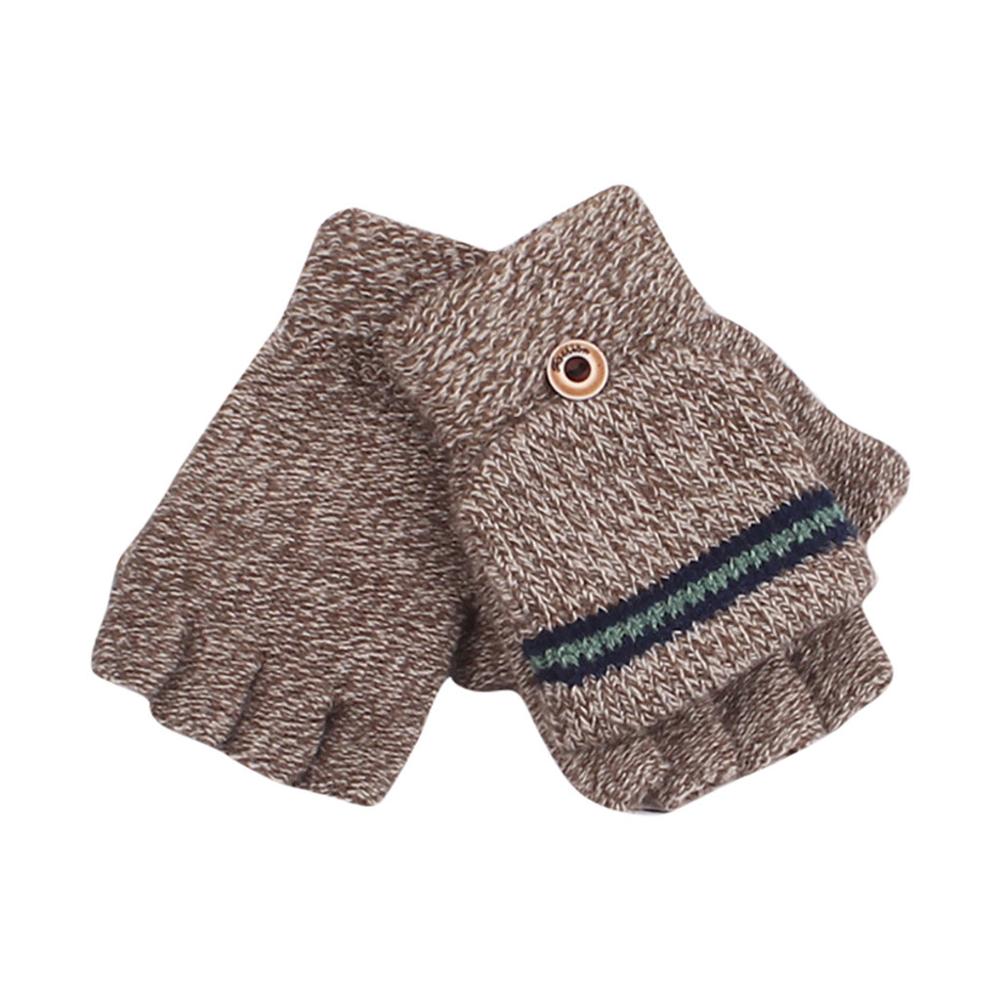 Children's Gloves Autumn Winter Big Half Finger Knit Gloves AB-yarn Boy Outdoor Unisex Simple Cute Gloves