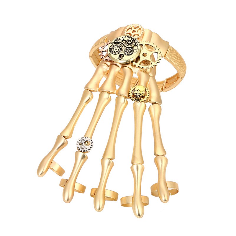 Gold Punk Armbänder Armreifen für Frauen Halloween Zubehör Schädel Skelett Hand Ring Elastische Steampunk Männer Schmuck: Default Title