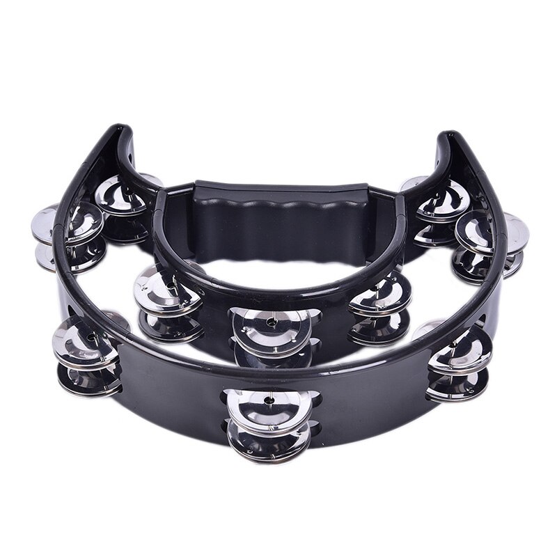 Pandereta de música de media luna, tambor de percusión de tamborina, instrumentos de percusión de Jingles de Metal duraderos: black