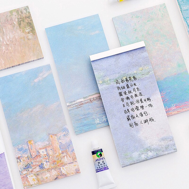 Kawaii Lange Memo Pad Sticky Notes Briefpapier Sticker Landschap Seaside Planner Kantoor School Plan Van