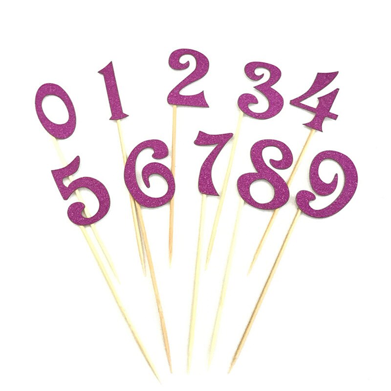10 unids/set de número Topper de la torta de cumpleaños de acrílico de oro de cumpleaños decoración de de aniversario 7 colores: Púrpura