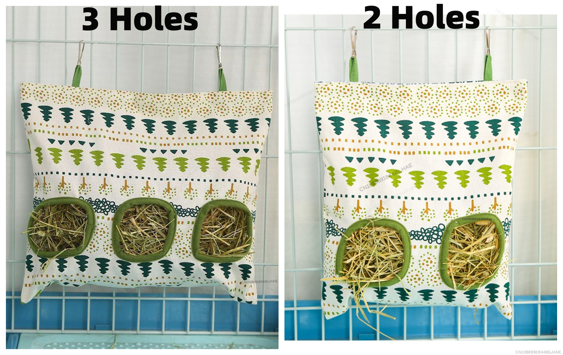 Bolsa de heno colgante con 2/3 agujeros para conejitos, conejillos de indias, comedero para animales pequeños, dispensadores de comida para conejos, accesorios para jaula, bolsa de alimentación para mascotas: S / Marrón oscuro