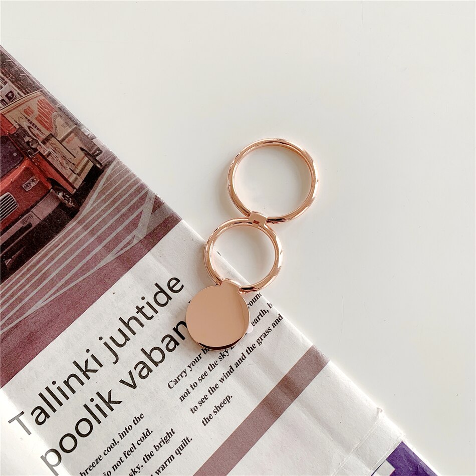 Luxury Universal Plating Gold Silver Black Metal Double Finger Ring Mobile Phone Talk Round Grip Stand Holder Women: rose gold