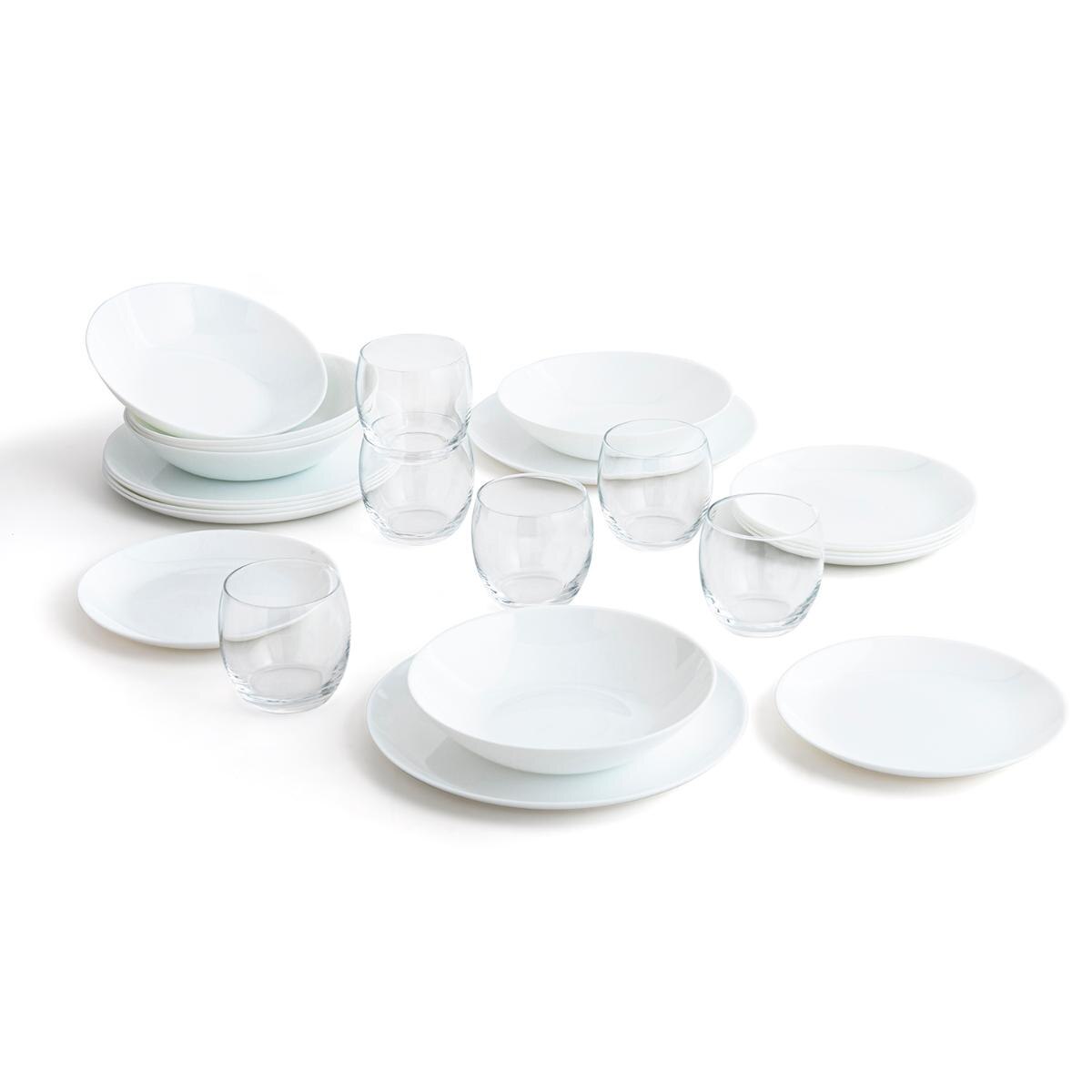 LUMINARC DIWALI - Caja 18 Platos Vidrio Opal Y 6 Vasos Baj 25X20X19Cm/35Cl