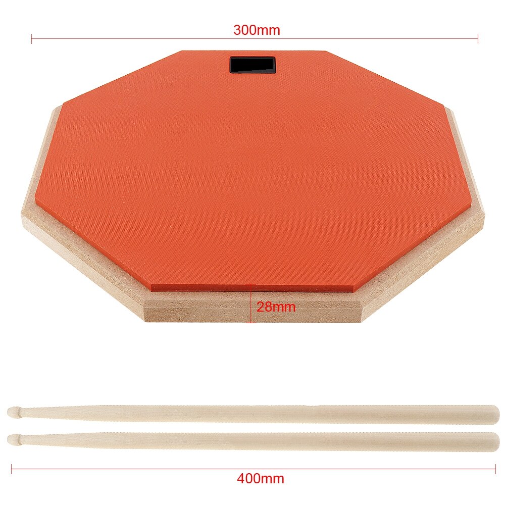 12 Inch Rubber Wooden Dumb Drum Practice Training Drum Pad with Maple Drum Sticks
