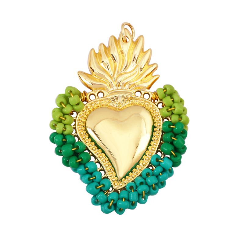 Colgante con dije de corazón de amor victoriano rojo sagrado fino a la , cuentas de cristal de semillas coloridas de estilo bohemio, suministro de collar de joyería L95: Verde militar