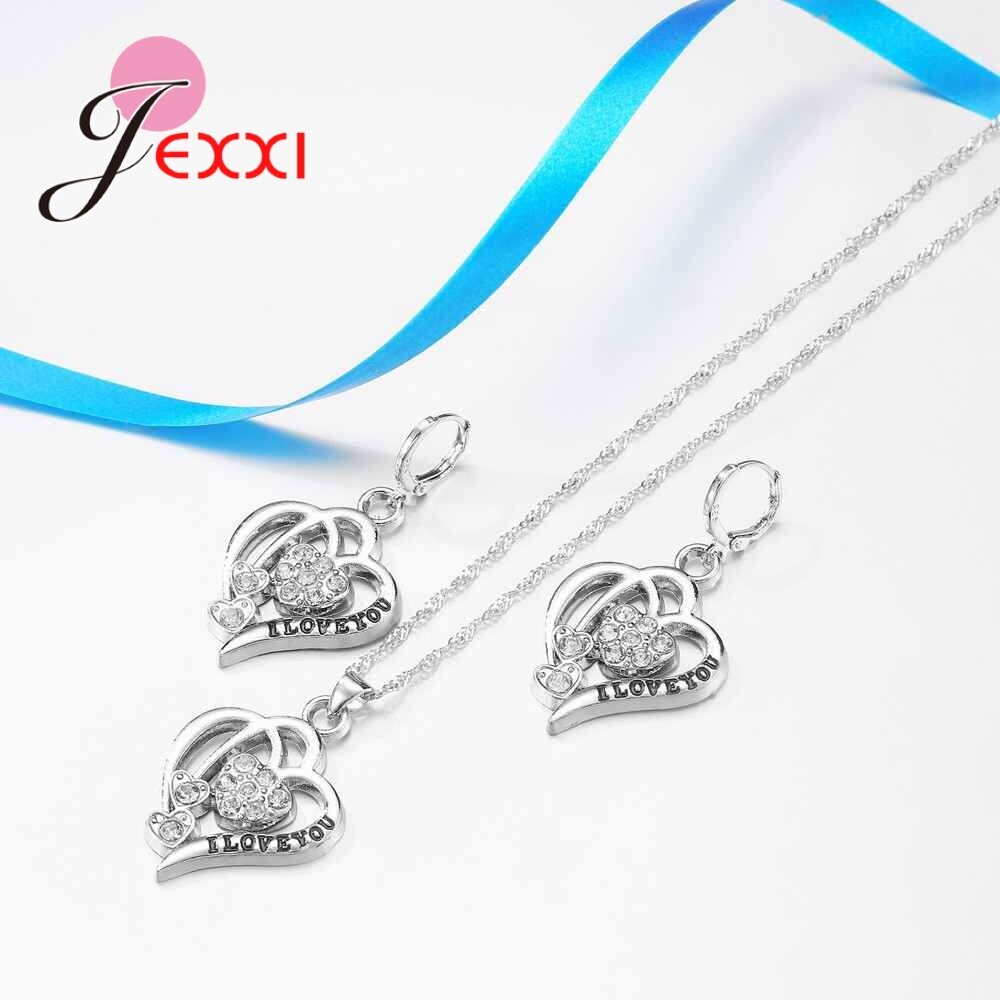 Ensembles de Bijoux femmes élégantes jolie belle 925 Bijoux en argent Sterling coeur vapeur belle filles collier boucle d'oreille pendentif
