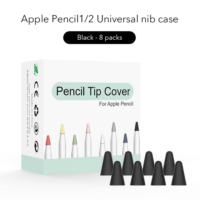 Pencil Tip Cover For Apple Pencil 2 1 Generation Nib Case Cover 8PCS Mute Silicone Cover Skin Screen Protector For Apple Pencil: black