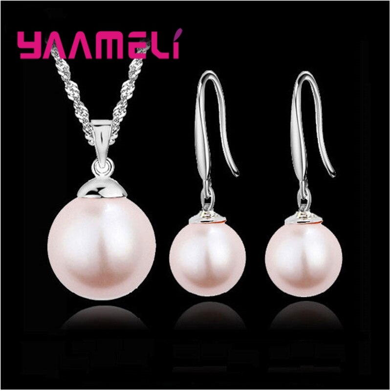 Elegante Classico Da Sposa Jewely impostato Puro Genuino 925 sterlina d'argento Perla D'acqua Dolce Del Pendente Della Collana Donne Del Partito Del Regalo: Colore rosa