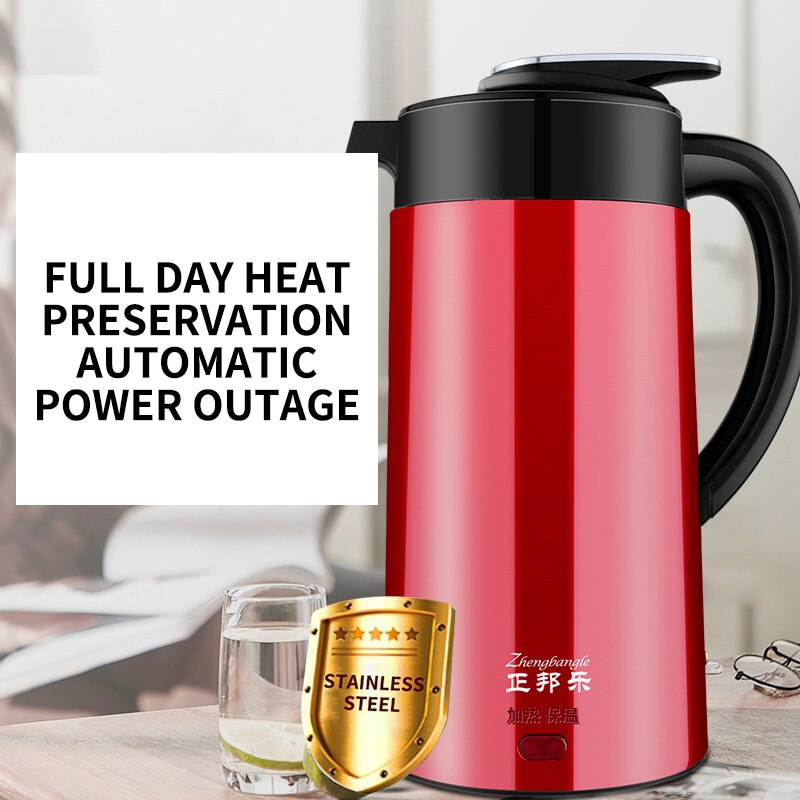 Dubbel anti- skållning elektrisk vattenkokare automatisk avstängning rostfritt stål carving mönster köksmaskiner: 2.3 l dubbelpottar 2