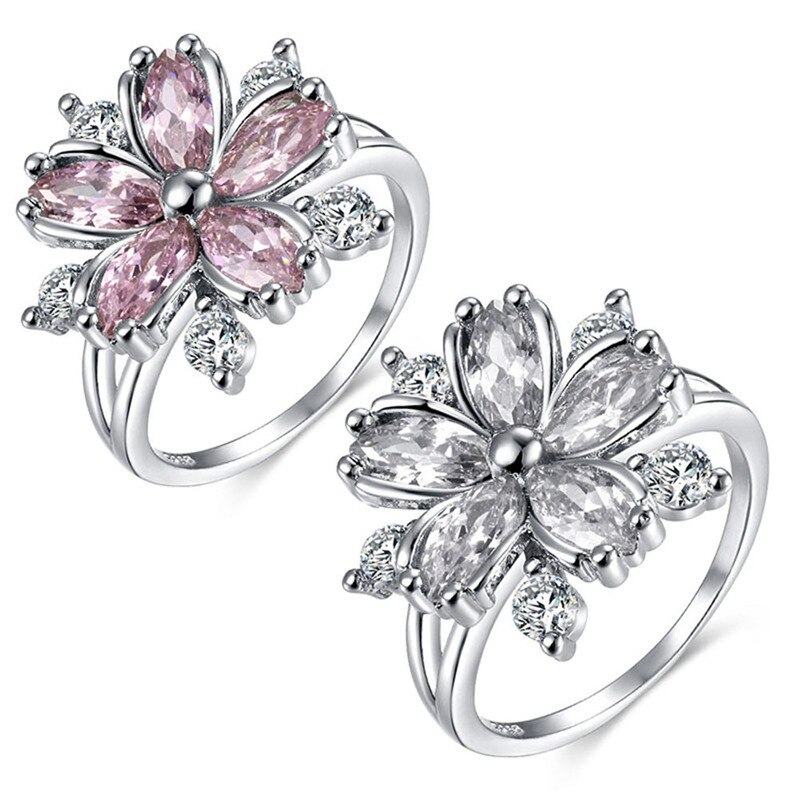 Elegante Sakura Prinses Engagement Ringen Voor Bruid Sieraden Romantische Kersenbloesem Zirkoon Lady Rings