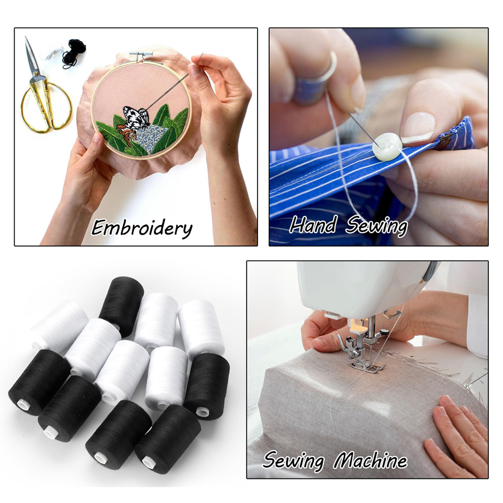 2 Stücke 500 Mt Nähgarn Polyesterfaden Schwarz Weiß Starke Und Langlebige Nähgarn Nähspulen Polyester Für Handmaschine