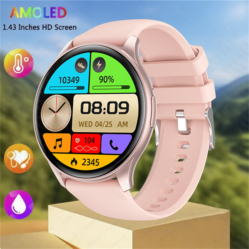 2025 novo para xiaomi huawei 1.43 polegadas bluetooth chamada smartwatch feminino masculino amoled 466*466 hd pixel display smartwatches senhoras: green
