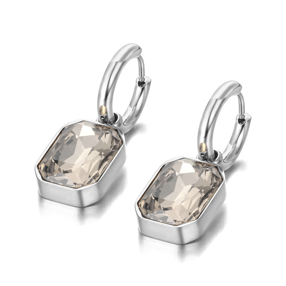 Lokaer-pendientes de aro cuadrados geométricos de acero inoxidable, aretes de cristal de circonia cúbica brillante, joyería para mujer,ьги E22115: COLOR ORO ROSADO