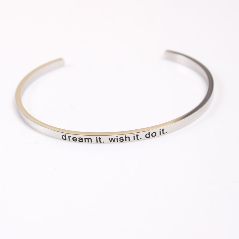 Stainless Steel Bar Engraved Positive Inspirational Quote Cuff Bangle Mantra Bracelet for Women Best Christmas: dream it wish it do