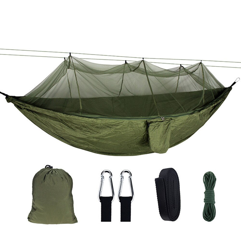 Hamaca portátil para acampar al aire libre, tienda de campaña con mosquitera, 210T, nailon, dosel para 2 personas, paracaídas, cama columpio colgante para dormir
