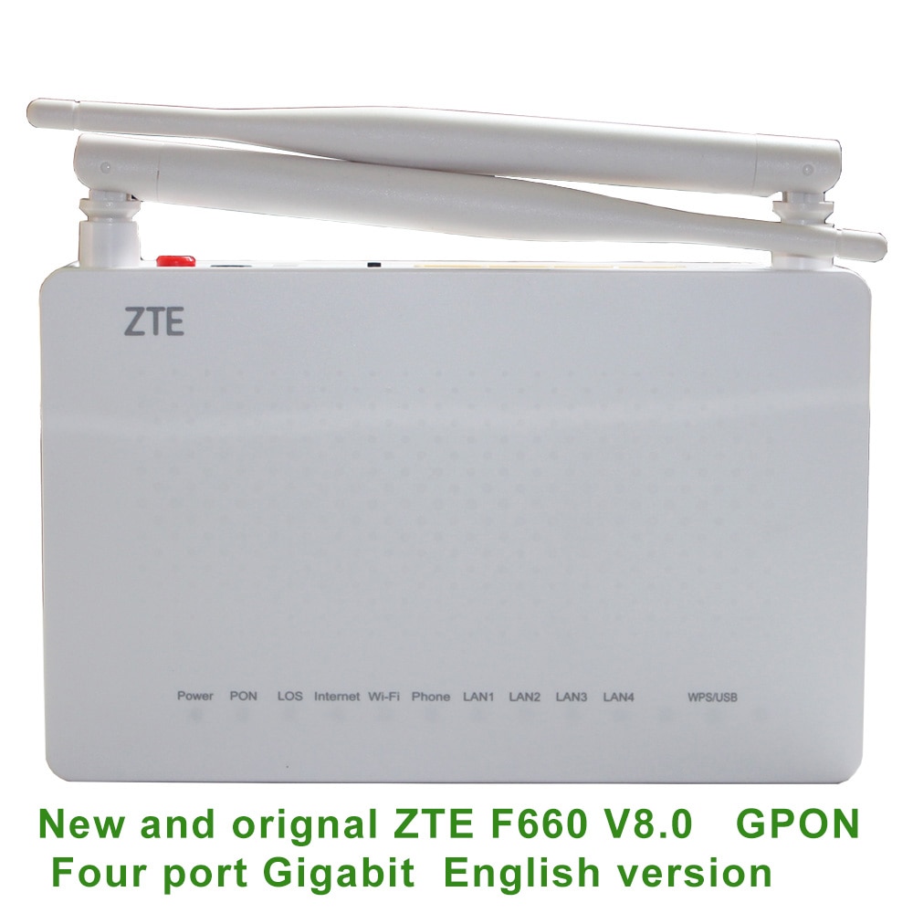 Terminal de fibra ótica sip ftth, terminal original zte zxa10 f660 v8 gpon onu 1ge + 3fe + 1 potes + wifi, firmware inglês: Default Title