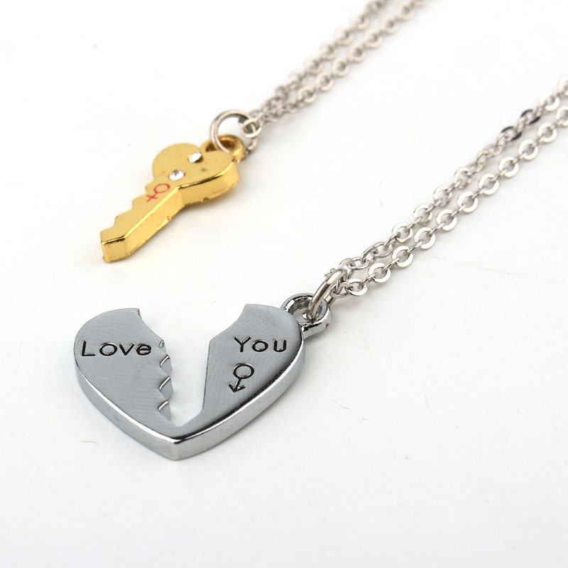 2Pcs European Sliver Plated Key Pendant Necklaces For Womens Lover Couple Jewelry Broken Heart Necklace Valentine N3
