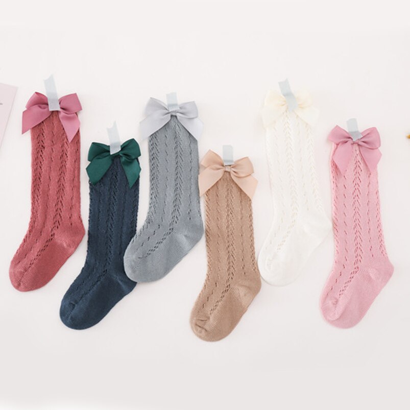 0-8Jahre mädchen kniehohe lange socken kleinkind Baby baumwolle Gittergewebe Band bowknot seite booties socken prinzessin mädchen dacing socken