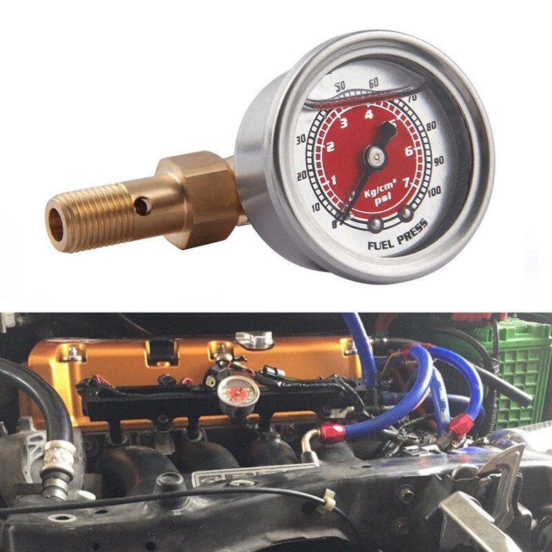 Universal- Kraftstoff Druck Flüssigkeit Gefüllt Manometer Adapter Bausatz 0-100PSI Öl Drücken Sie Messgerät Tankanzeige FPT018