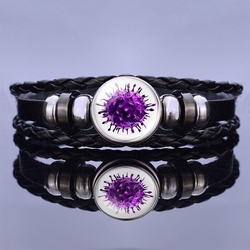 Biologische Virus Krebs Zellen Foto Leder Armband Männer Frauen Seil Kette Armband Survivor: size 7