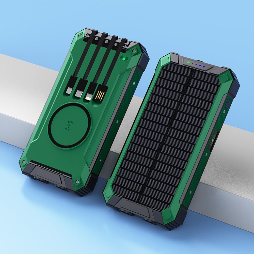 20000mah mobilepower cabo auto-contido energia móvel solar compartilhada universal caso macio telefone móvel neutro sem fio power bank: Verde