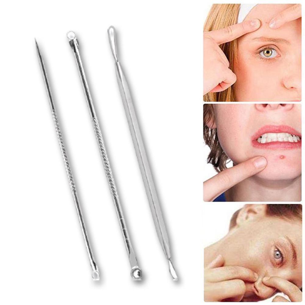3 uds Blackhead granos, acné Remover herramienta cuchara para limpieza cuidado de la piel acné pinzas mancha Extractor de aguja