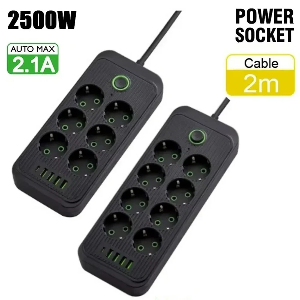 6/8 AC-uitgangen Multitap-aansluiting Elektrische stekkerdoos Verlengsnoer met 4 USB 1 Type C Oplaadnetwerkfilteradapter EU-stekker