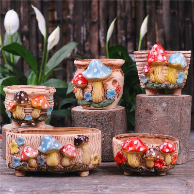 Paddestoel Steengoed Succulent Bloempot Woondecoratie Decoratie Creatieve Handgemaakte Gat Craft Succulent Bloempot: 5PCS