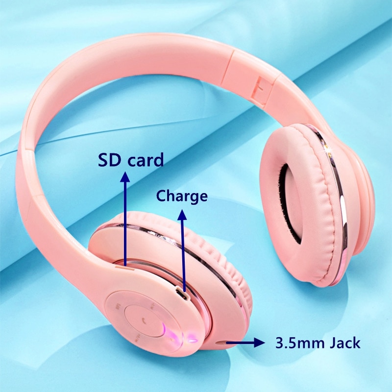 Foldable Bluetooth Wireless Headphones With Mic For Phone Tablet Music Noise Cancel Bass наушники Girl Kid Man Headset with Bag