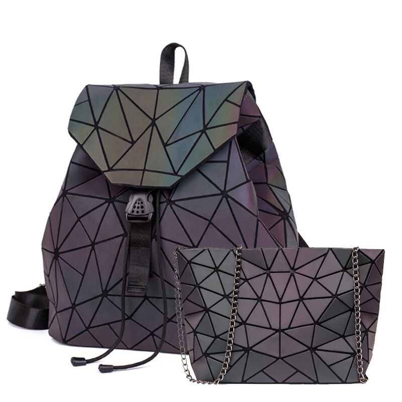 Bao-Mochila con cordón luminoso para mujer, morral diario con geometría, mochilas escolares plegables para adolescentes: Big A 2pcs c