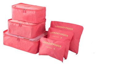 6 uds. Cubo de Nylon para embalaje, sistema de bolsa de viaje Durable, 6 piezas, juego de gran capacidad de bolsas, Unisex, clasificación de ropa, organizar al por mayor: light red