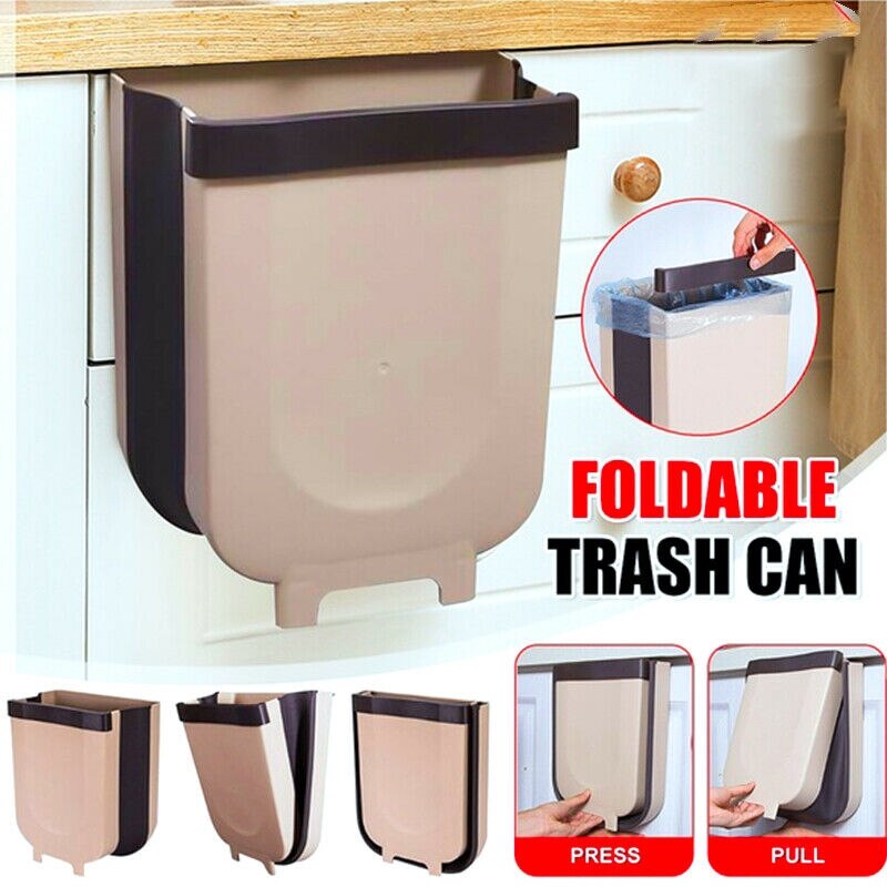 Wall Mounted Folding Waste Bin Kitchen Cabinet Door Hanging Trash Bin Garbage Car Trash Can Wall Mounted Foldable Cleaning