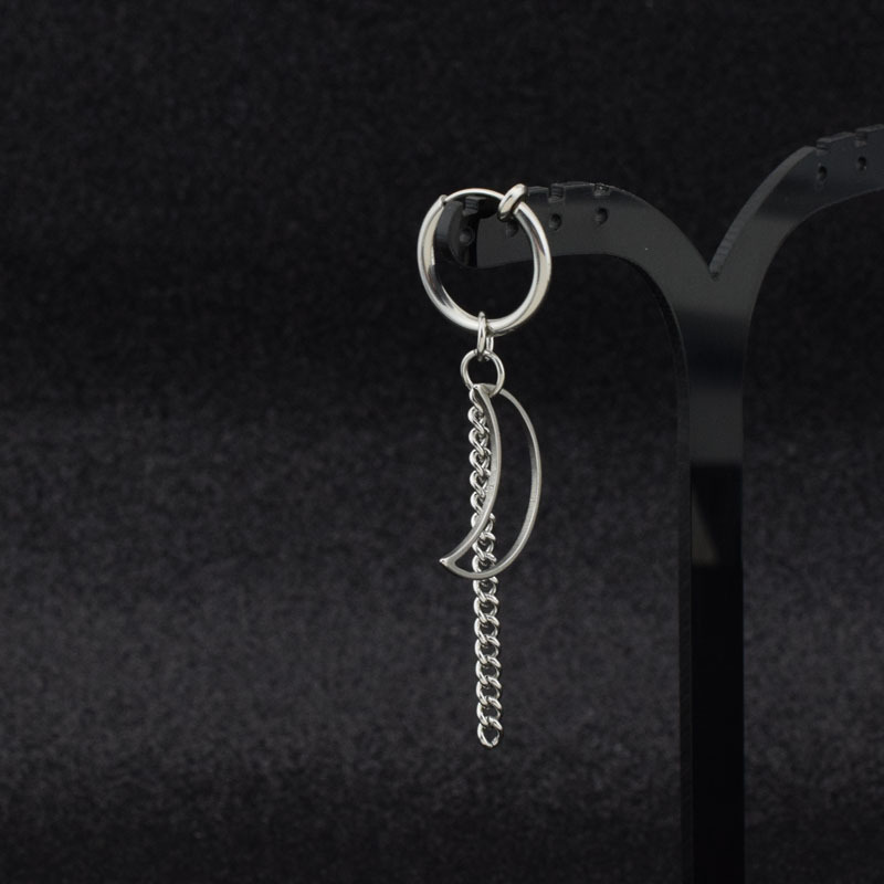 Boucles d'oreilles en acier inoxydable pour hommes/femmes, pendentif étoile lune, pompon Long, unisexe, bijoux Kpop Suga JIMIN, 1 pièce: Rouge rouille