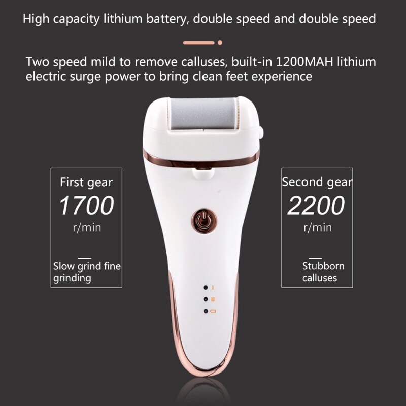 Electric foot callus rechargeable foot file, with 3 grinding heads waterproof