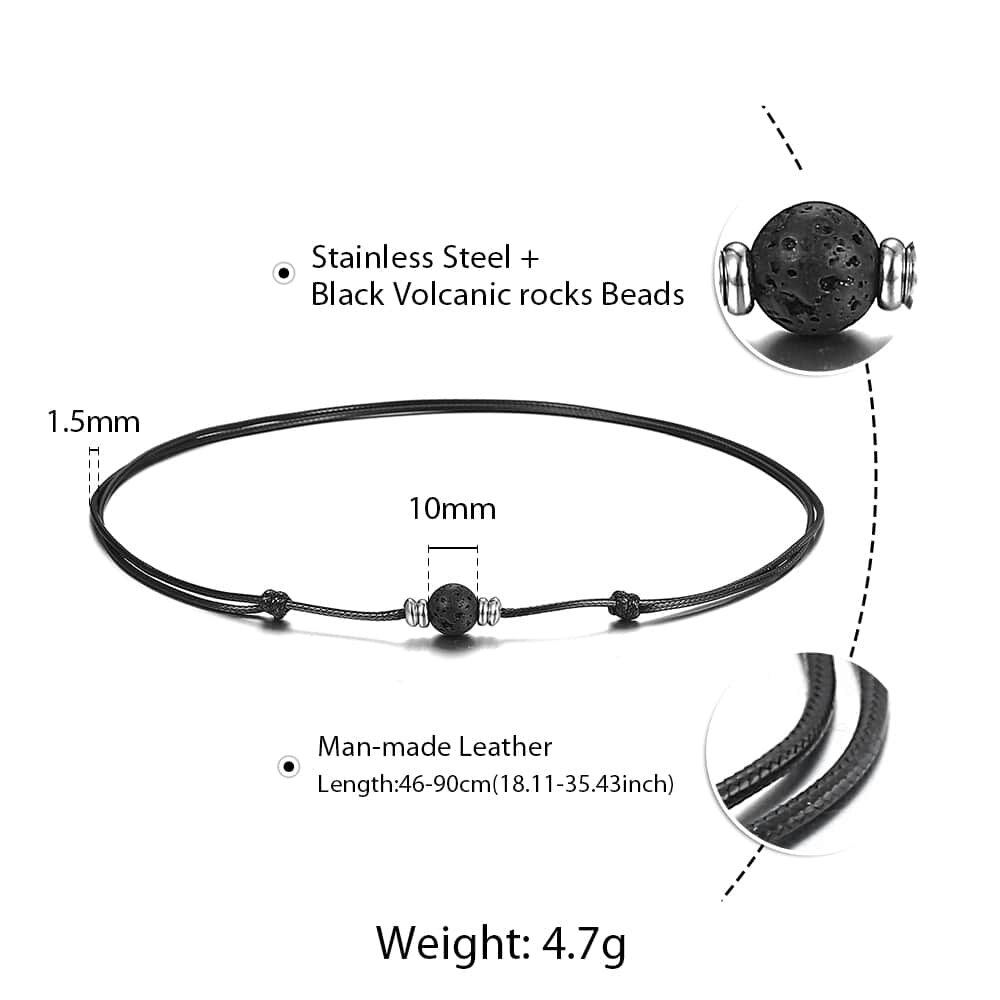 Gargantilla de roca de Lava de 1,5mm para hombre y mujer, cadena de cuero hecha a mano, longitud ajustable de 8mm y 10mm, joyería al por mayor DNM18