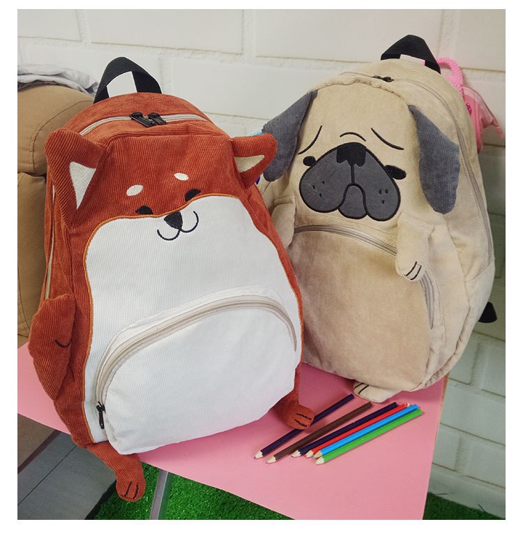 Bolso de tela original de Carlino con animales, mochila japonesa de gran para estudiantes de secundaria, bolso escolar de otoño, para mujer