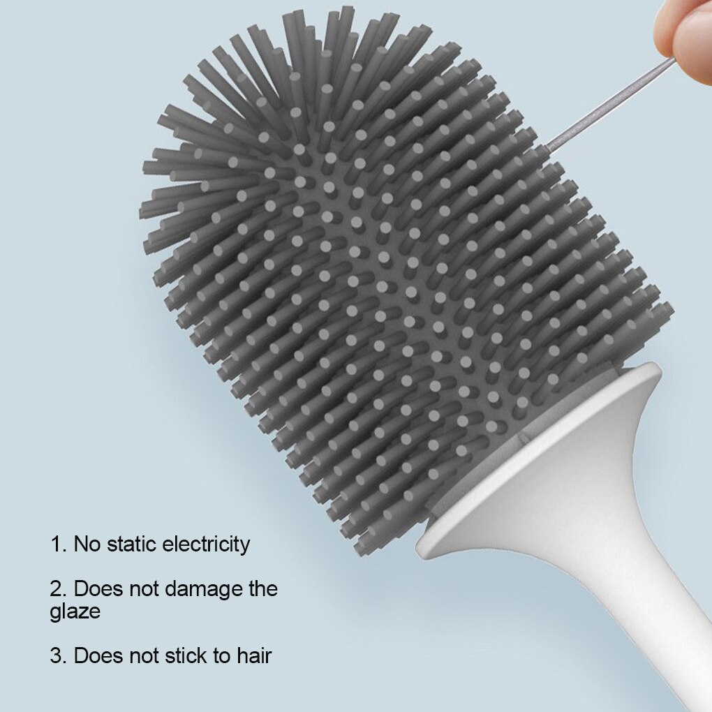 Escobilla de inodoro de silicona de montaje en pared, mango largo de plástico negro, accesorios de Wc para baño, Herramientas de limpieza de secado rápido, 1 Uds.