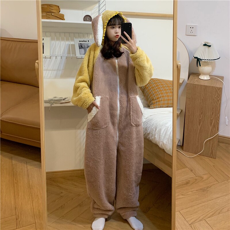 Inverno quente adulto onesie pijamas mulheres kawaii coelho animal flanela cosplay traje adolescente meninas lolita rosa pelúcia fofo pijamas