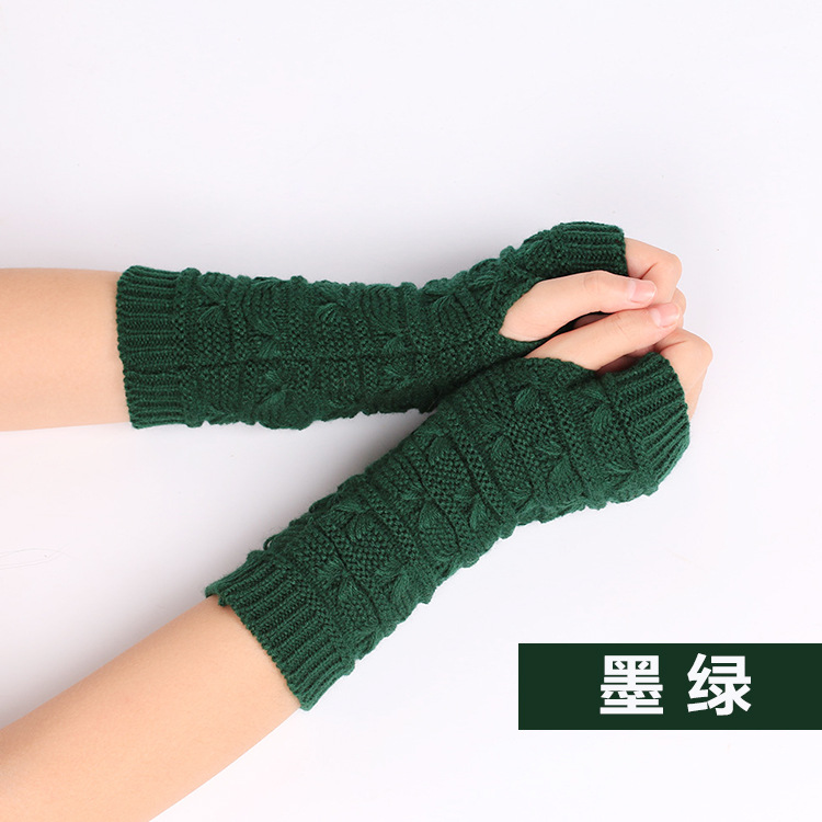 Women Thickened Gloves Knitted Woolen Arm Warm Autumn Winter Half Finger Sleeves Arms Hand Cover Solid Color: Beige