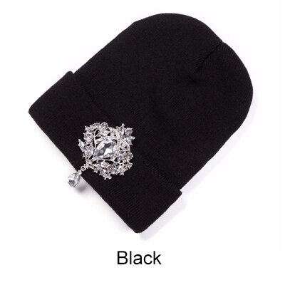 Ralferty Winter Vrouwen Hoeden Luxe Strass Kristal Accessoires Hoofddeksels Beanie Hoed Vrouwen Cap Motorkap Femme Gorro: Black