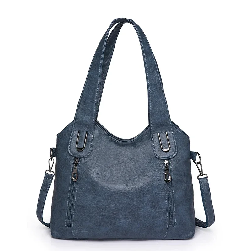 Bolsos de mano de Color sólido a la para mujer, bolso de mano de cuero suave, bolsos cruzados grandes informales para mujer, nuevas bolsas de mensajero de hombro: Azul