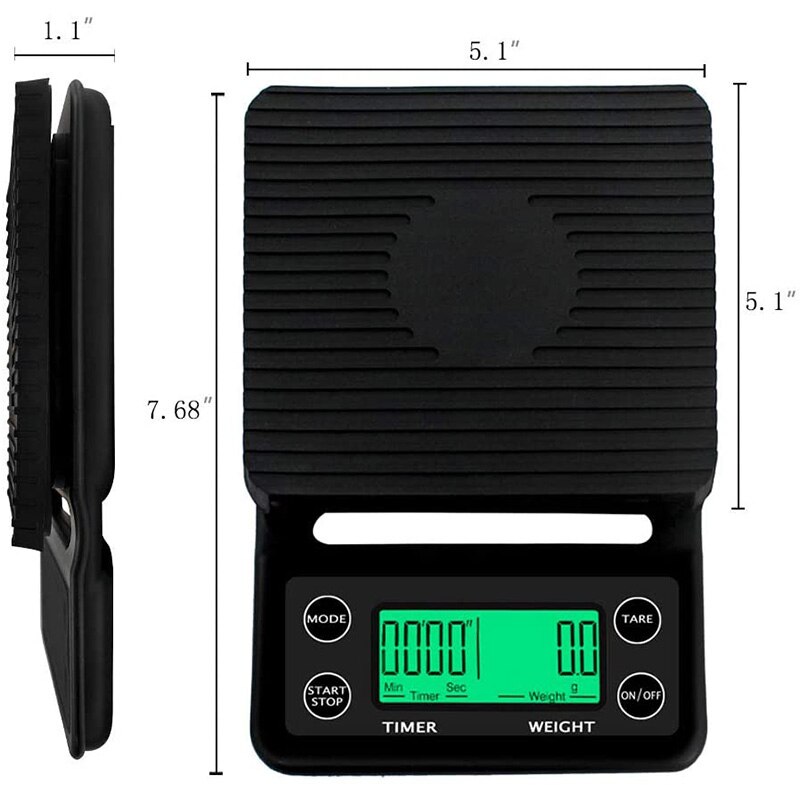 Coffee Scale With Timer, Digital Kitchen Food Scale, 5000G/0.1G Digital Coffee Scale With LCD Backlight Display